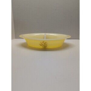 Vintage Glasbake Yellow Wheat Oval Divided Casserole Baking Dish J2393 MCM